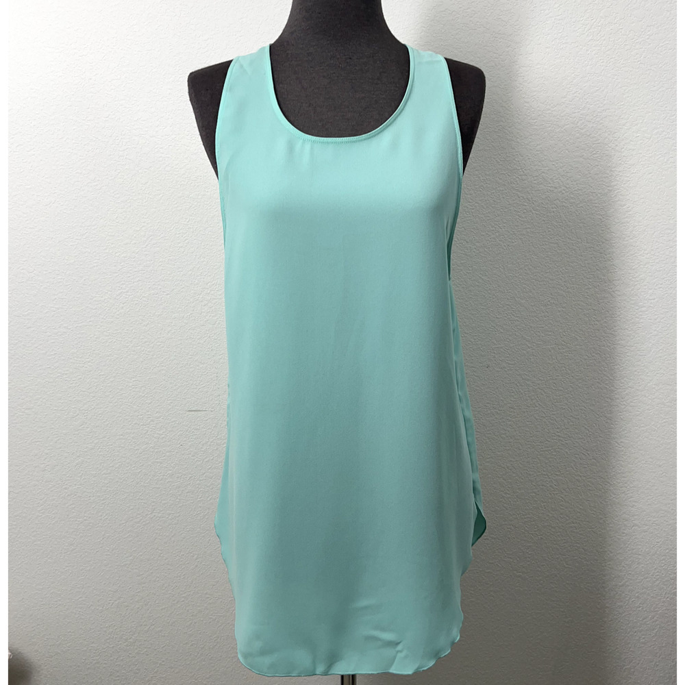 Aritzia Wilfred Top Women Large Green Turquoise Tank Sleeveless Zip Back Crepe